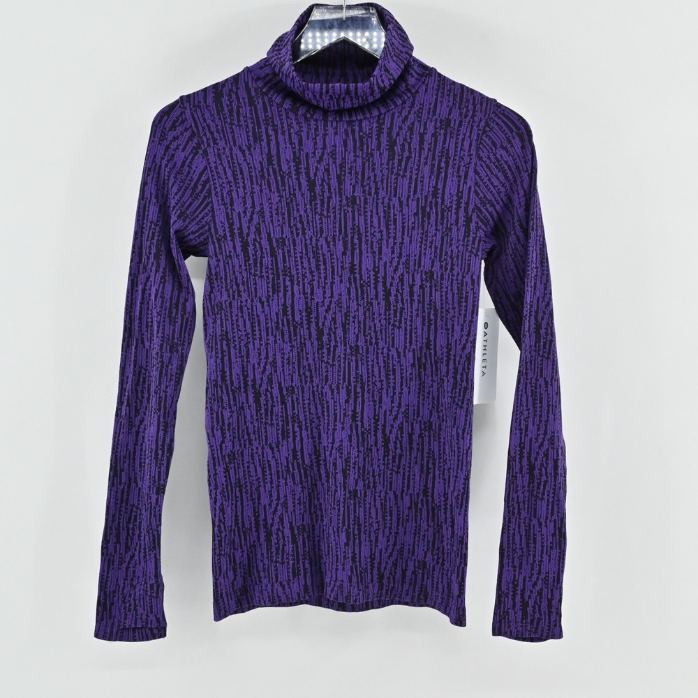 Athleta Flurry Elemental Turtleneck Top Womens XS‎ Purple Black Warm Long Sleeve